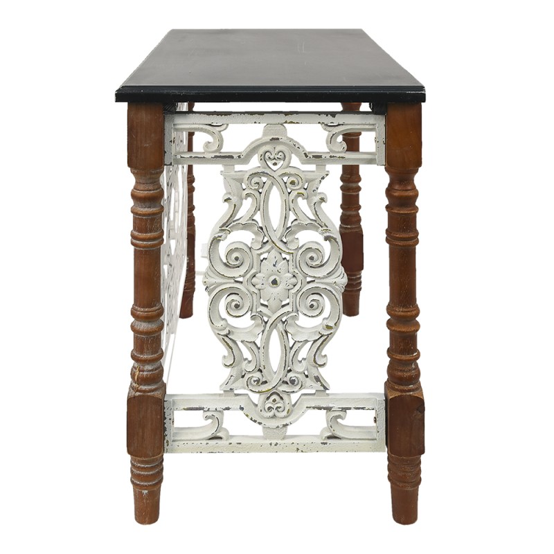 Clayre & Eef Table d'appoint 101x55x79 cm Marron Blanc Bois Rectangle