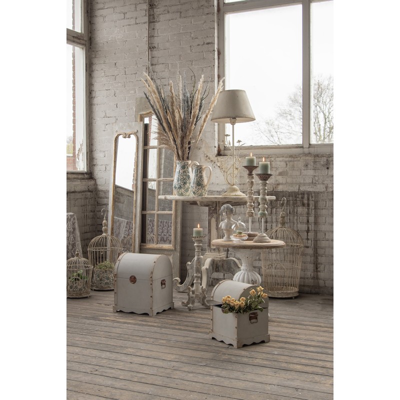 Clayre & Eef Tavolino da appoggio 100x42x84 cm Bianco Beige Legno