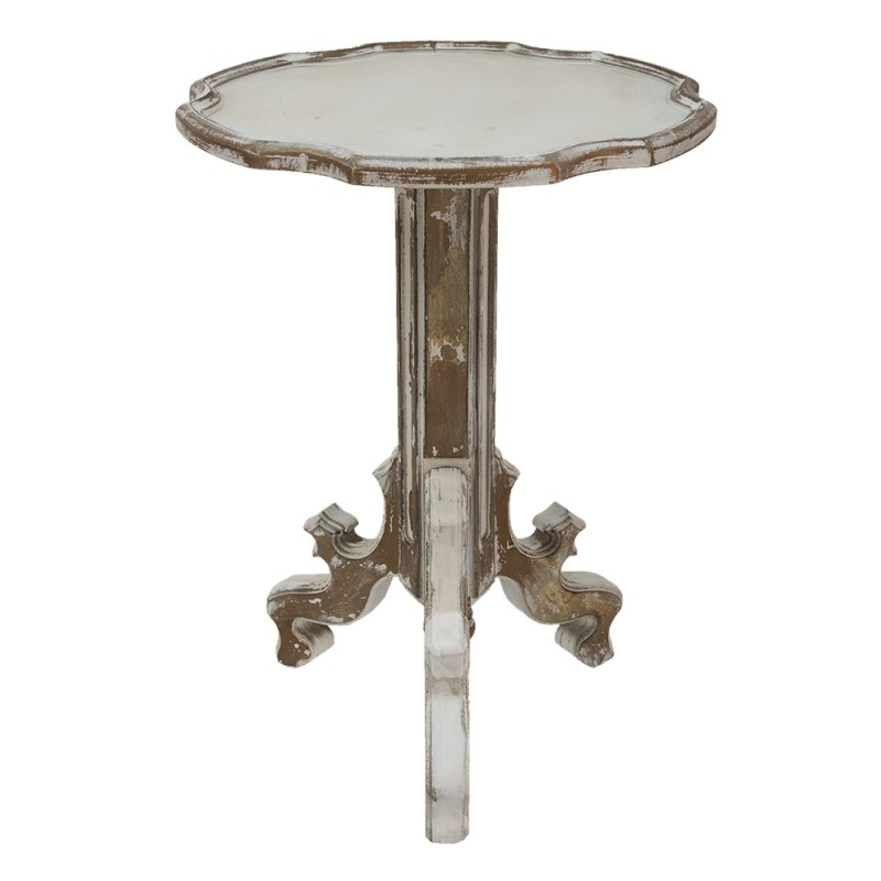 Clayre & Eef Table d'appoint Ø 54x75 cm Blanc Marron Bois Rond