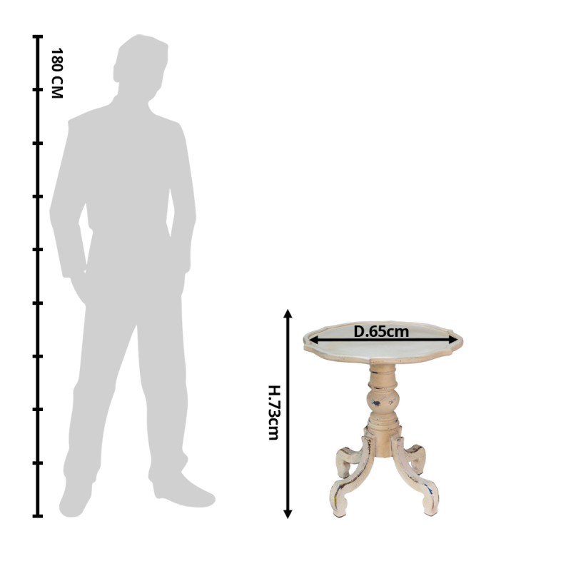 Clayre & Eef Table d'appoint Ø 54x75 cm Blanc Marron Bois Rond