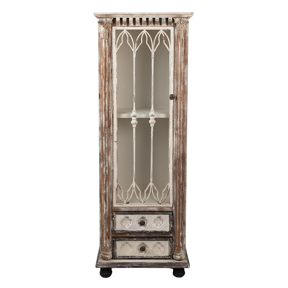 Clayre&Eef Vitrinekast 49x35x135 cm Bruin Beige Hout afbeelding