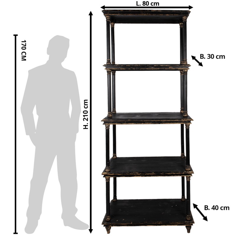 Clayre & Eef Libreria 80x40x210 cm Nero Legno