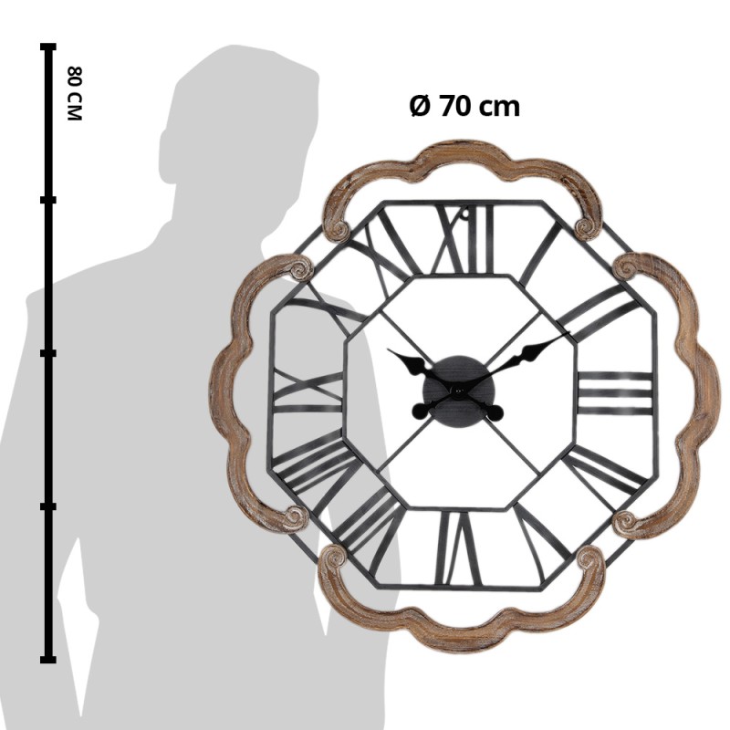 Clayre & Eef Wall Clock Ø 70 cm Brown Grey Wood Iron