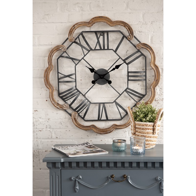 Clayre & Eef Wall Clock Ø 70 cm Brown Grey Wood Iron
