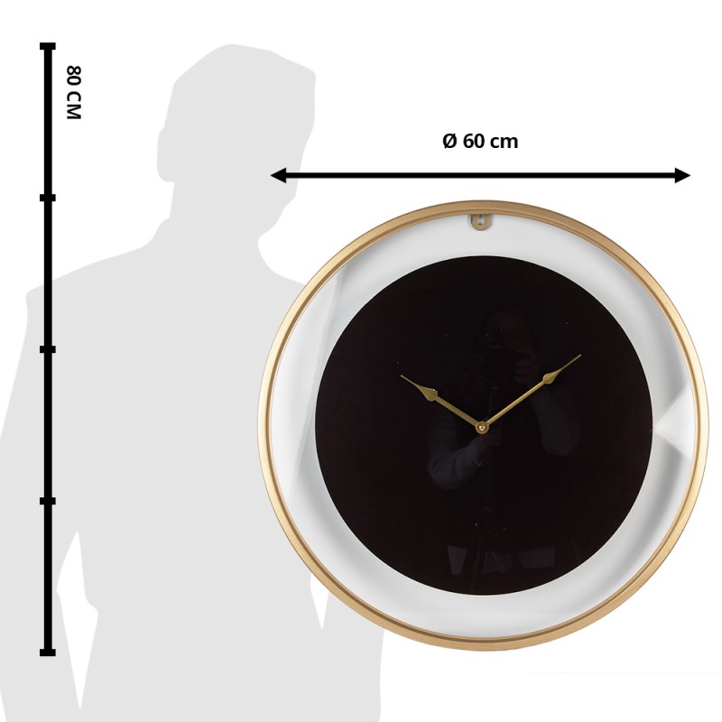 Clayre & Eef Horloge mural Ø 60 cm Noir Couleur or Fer Verre