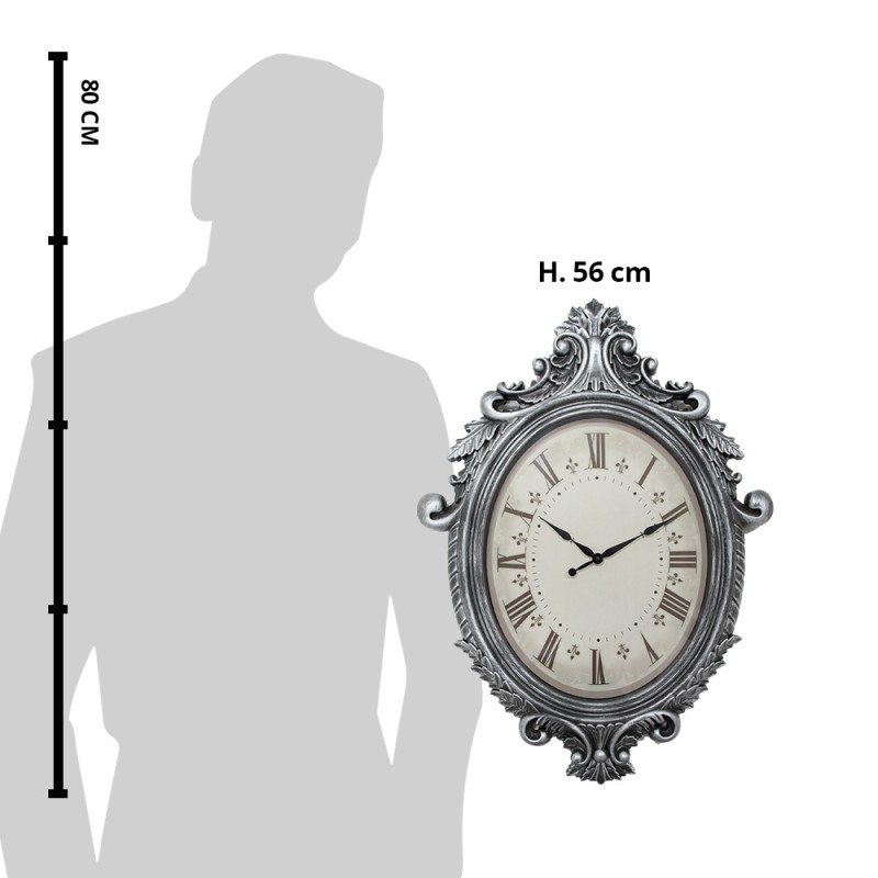 Clayre & Eef Orologio da parete 56x6x76 cm Color argento Plastica Vetro Ovale