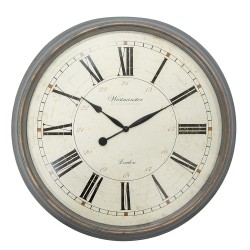 Clayre & Eef Wandklok  Ø 76x6 cm Grijs Beige Kunststof Glas Westminster Clock Company London
