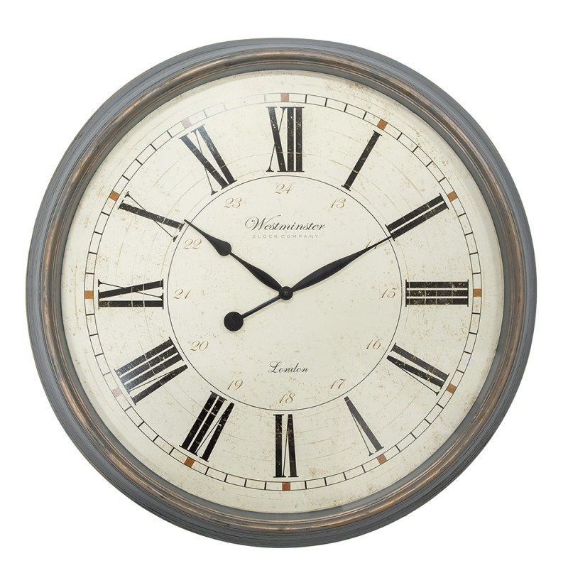 Clayre & Eef Wandklok  Ø 76x6 cm Grijs Beige Kunststof Glas Westminster Clock Company London