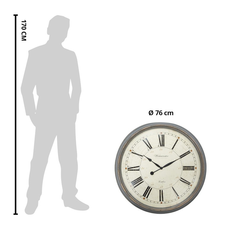 Clayre & Eef Wandklok  Ø 76x6 cm Grijs Beige Kunststof Glas Westminster Clock Company London