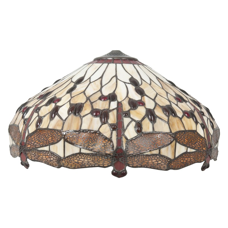 LumiLamp Abat-jour Tiffany Ø 49x28 cm Marron Beige Verre Libellule