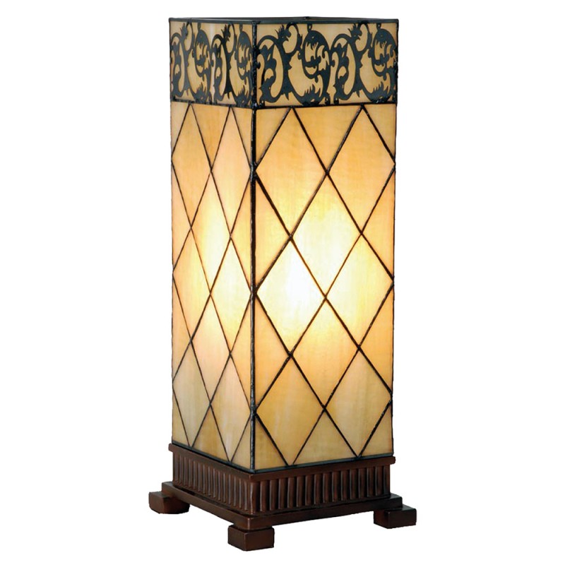 LumiLamp Lampe de table Tiffany 18x45 cm Beige Marron Verre Carré