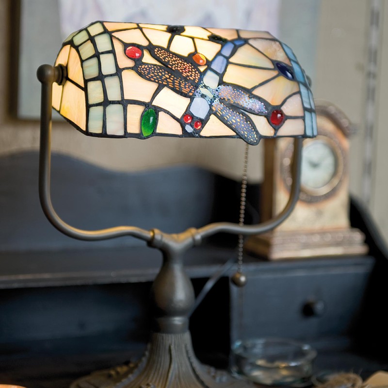 LumiLamp Lampada da tavolo Tiffany 27x20x36 cm Blu Marrone  Metallo Vetro Farfalla