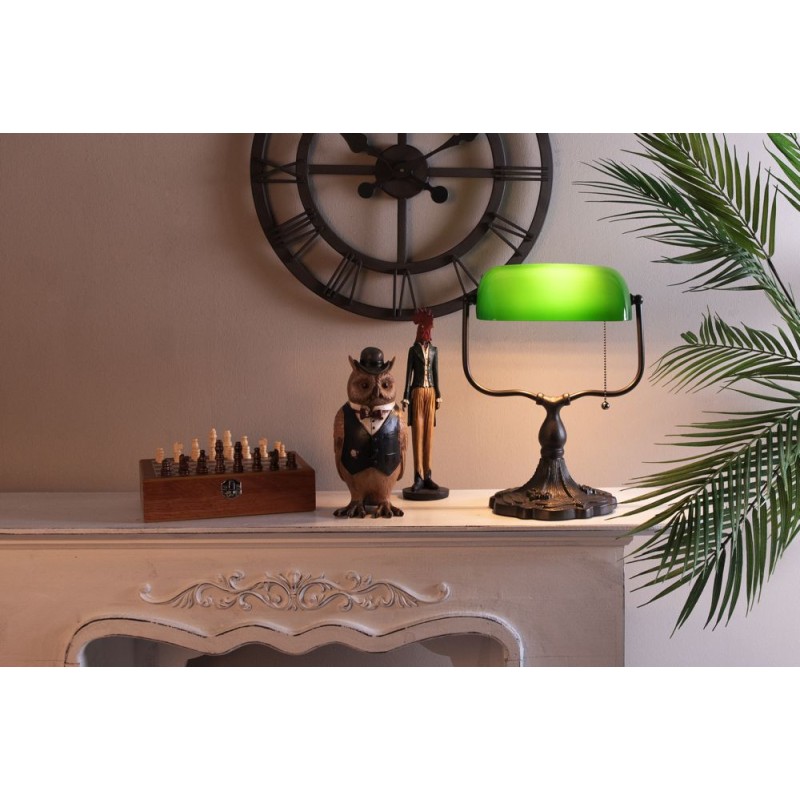 LumiLamp Lampe de bureau Lampe de banquier 27x20x36 cm Vert Marron Métal Verre