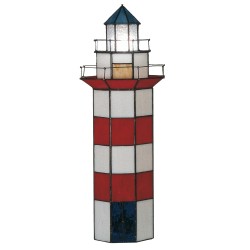 LumiLamp Tiffany Tischlampe Leuchtturm 21x56 cm Rot Weiß Glas Sechsek