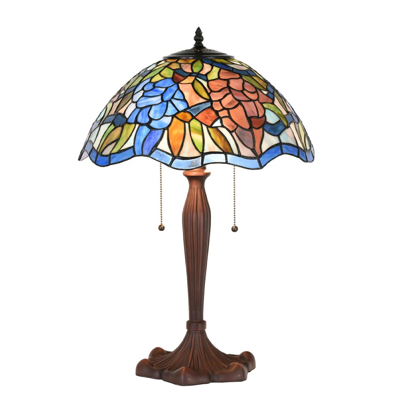 LumiLamp Lampada da tavolo Tiffany Ø 41x60 cm  Blu Marrone  Vetro Plastica Rotondo