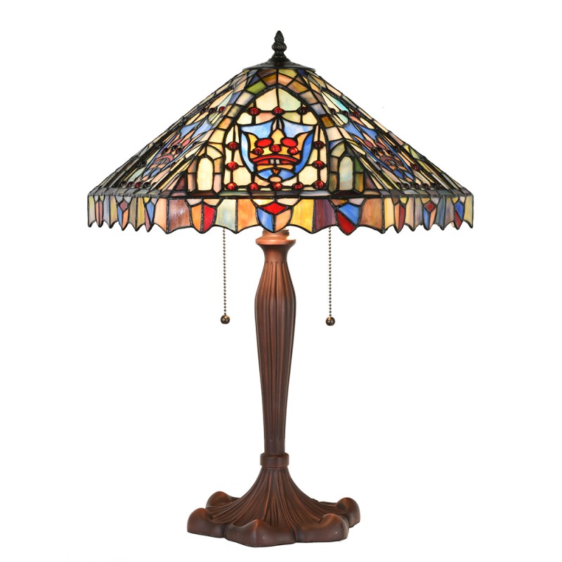LumiLamp Lampe de table Tiffany Ø 47x60 cm  Beige Bleu Verre Plastique Rond