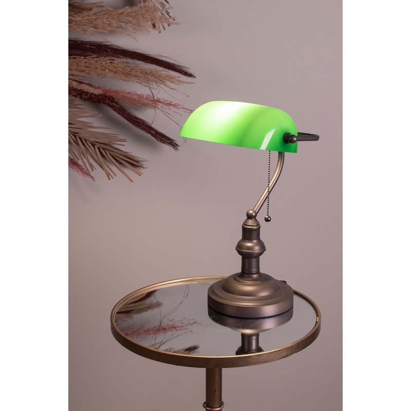 LumiLamp Lampe de bureau Ø 27x40 cm Vert Marron Métal Verre