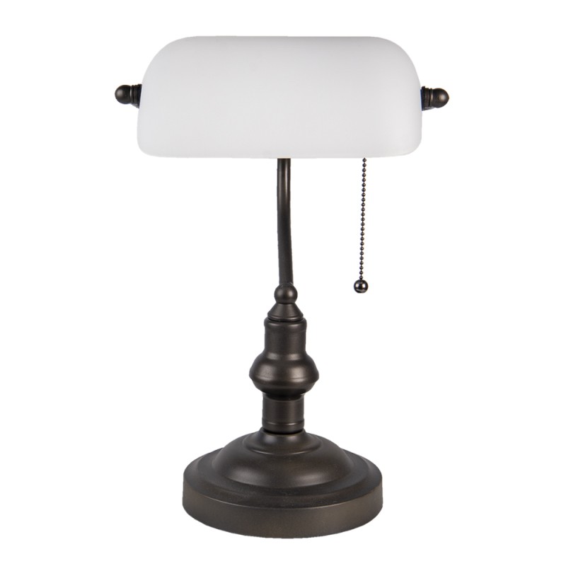 LumiLamp Schreibtischlampe Bankerslampe Ø 27x40 cm  Weiß Braun Metall Glas Rechteck