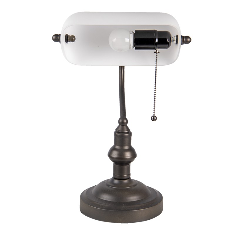 LumiLamp Schreibtischlampe Bankerslampe Ø 27x40 cm  Weiß Braun Metall Glas Rechteck
