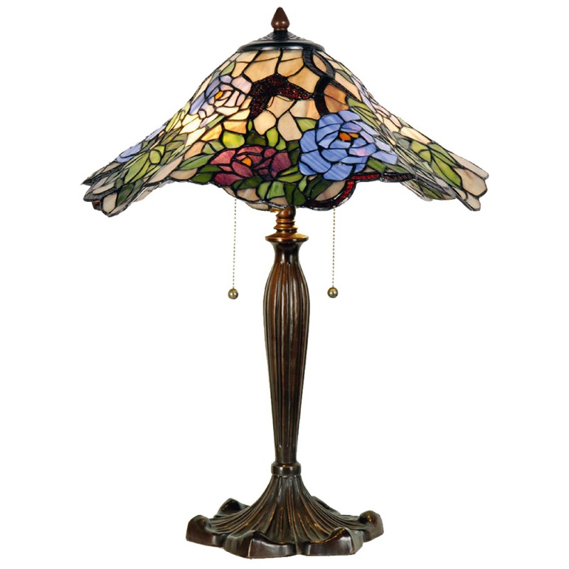 LumiLamp Lampe de table Tiffany Ø 46x60 cm Vert Bleu Verre Fleurs
