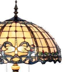 LumiLamp Lampe de table Tiffany Ø 50x80 cm Beige Bleu Verre Demi-cercle Libellule