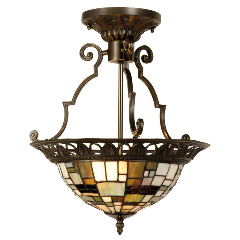 LumiLamp Lampada da soffitto Tiffany Ø 37x41 cm  Marrone Beige Metallo Vetro Triangolo