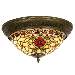LumiLamp Deckenlampe Tiffany Ø 38x19 cm  Rot Grün Glas Dreieck Rose