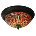 LumiLamp Plafondlamp Tiffany  Ø 38x19 cm  Rood Groen Glas Driehoek Libelle