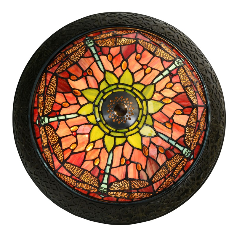 LumiLamp Deckenlampe Tiffany Ø 38x19 cm  Rot Grün Glas Dreieck Libelle