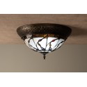 LumiLamp Ceiling Lamp Tiffany Ø 38x19 cm  Beige Brown Glass Triangle Butterfly