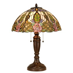 LumiLamp Tiffany Tafellamp  Ø 47x61 cm  Groen Roze Glas Halfrond Roos