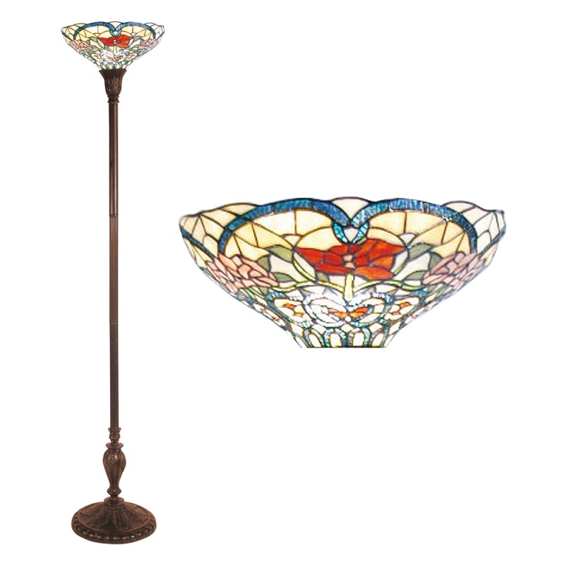 LumiLamp Floor Lamp Tiffany Ø 35x180 cm  Beige Red Glass Triangle Flowers