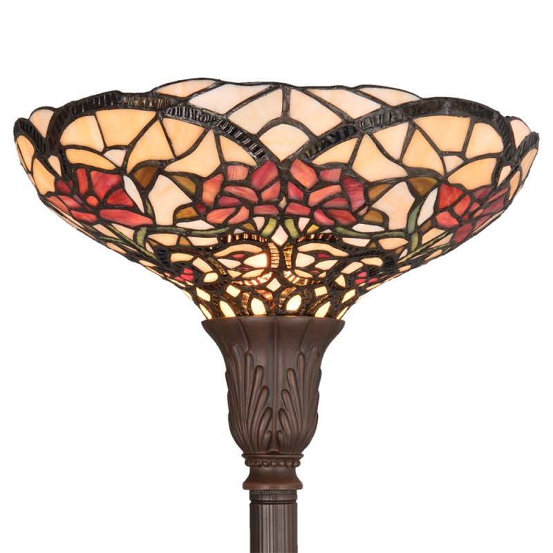 LumiLamp Floor Lamp Tiffany Ø 35x180 cm  Beige Red Glass Triangle Flowers
