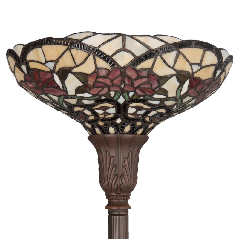LumiLamp Floor Lamp Tiffany Ø 35x180 cm  Beige Red Glass Triangle Flowers