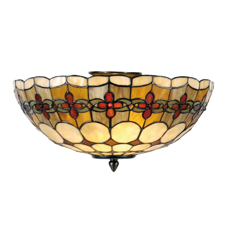LumiLamp Lampada da soffitto Tiffany Ø 40x24 cm  Beige Rosso Metallo Vetro Semicerchio Rosa