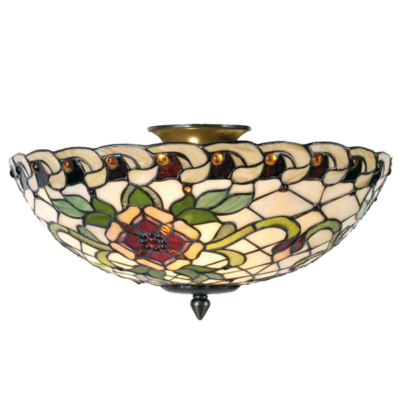 LumiLamp Lampada da soffitto Tiffany Ø 40x25 cm  Verde Rosso Metallo Vetro Semicerchio Rosa