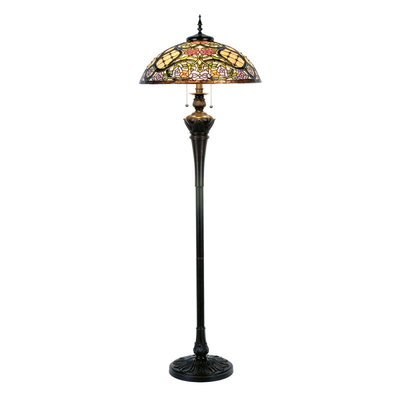 LumiLamp Tiffany Vloerlamp  Ø 55x150 cm  Beige Roze Kunststof Glas Halfrond Bloemen