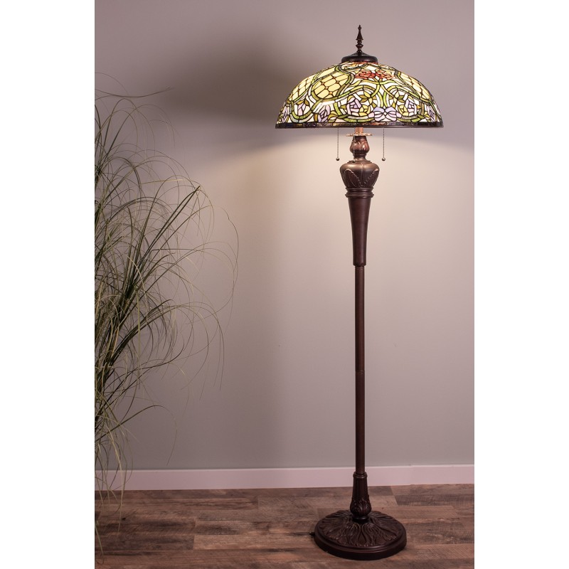 LumiLamp Tiffany Vloerlamp  Ø 55x150 cm  Beige Roze Kunststof Glas Halfrond Bloemen