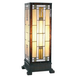 LumiLamp Lampe de table Tiffany 18x45 cm  Marron Beige Verre Carré