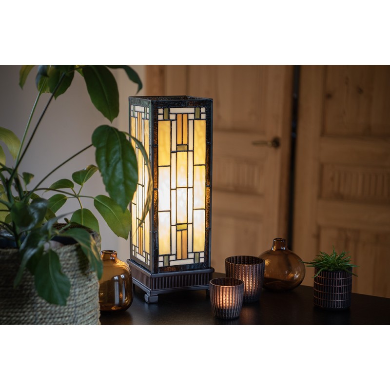 LumiLamp Lampe de table Tiffany 18x45 cm  Marron Beige Verre Carré