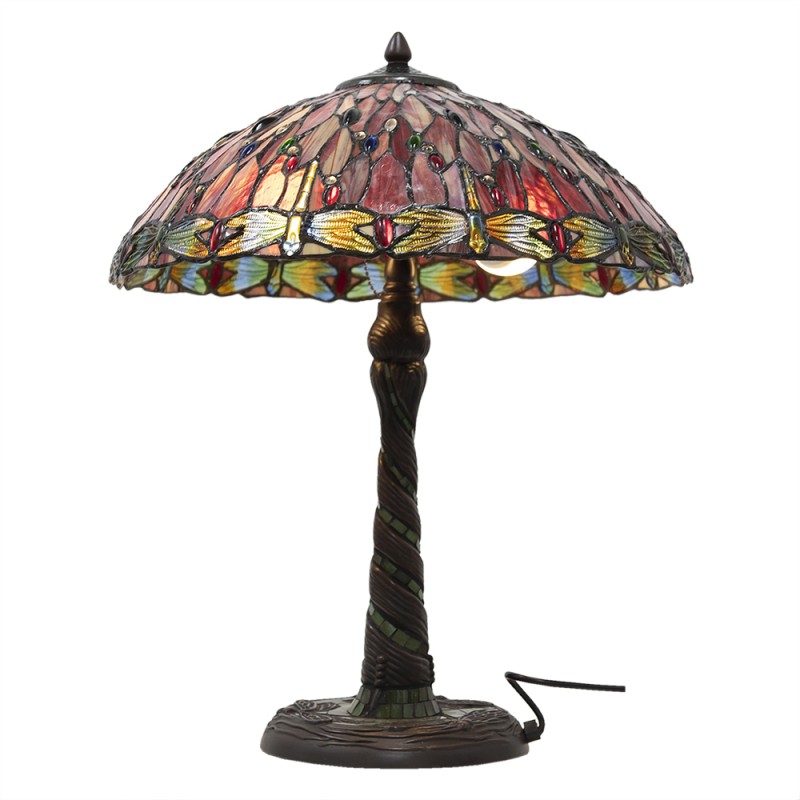 LumiLamp Lampe de table Tiffany Ø 45x56 cm  Rouge Beige Verre Triangle Libellule