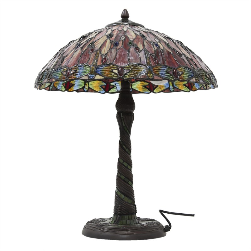 Lumilamp Tiffany Tischlampe Ø 45x56 cm Rot Beige Glas Dreieck Libelle