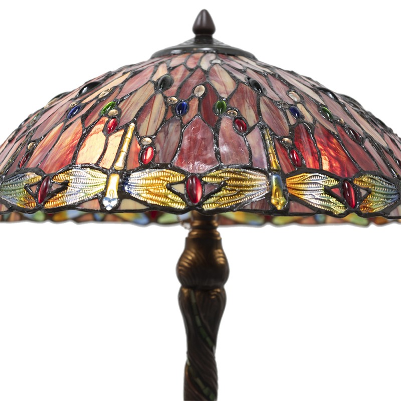 LumiLamp Lampada da tavolo Tiffany Ø 45x56 cm  Rosso Beige  Vetro Triangolo Libellula