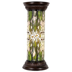 LumiLamp Zuil Tiffany  Ø 31x78 cm  Groen Wit Glas Rond Bloemen