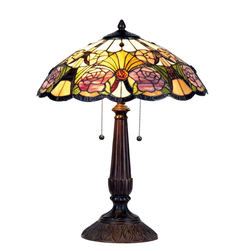 LumiLamp Table Lamp Tiffany Ø 44x57 cm  Yellow Green Glass Triangle Flowers