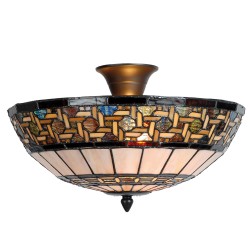 LumiLamp Deckenlampe Tiffany Ø 40x23 cm  Braun Beige Metall Glas Halbkreis