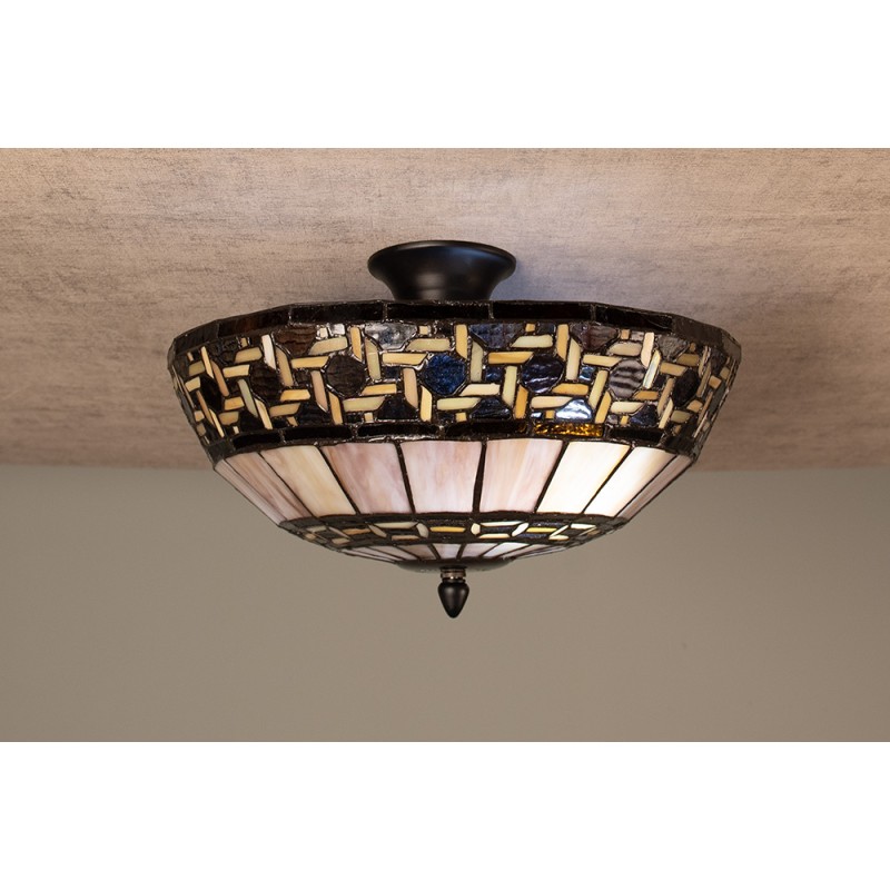 LumiLamp Lampe de plafond Tiffany Ø 40x23 cm  Marron Beige Métal Verre Demi-cercle