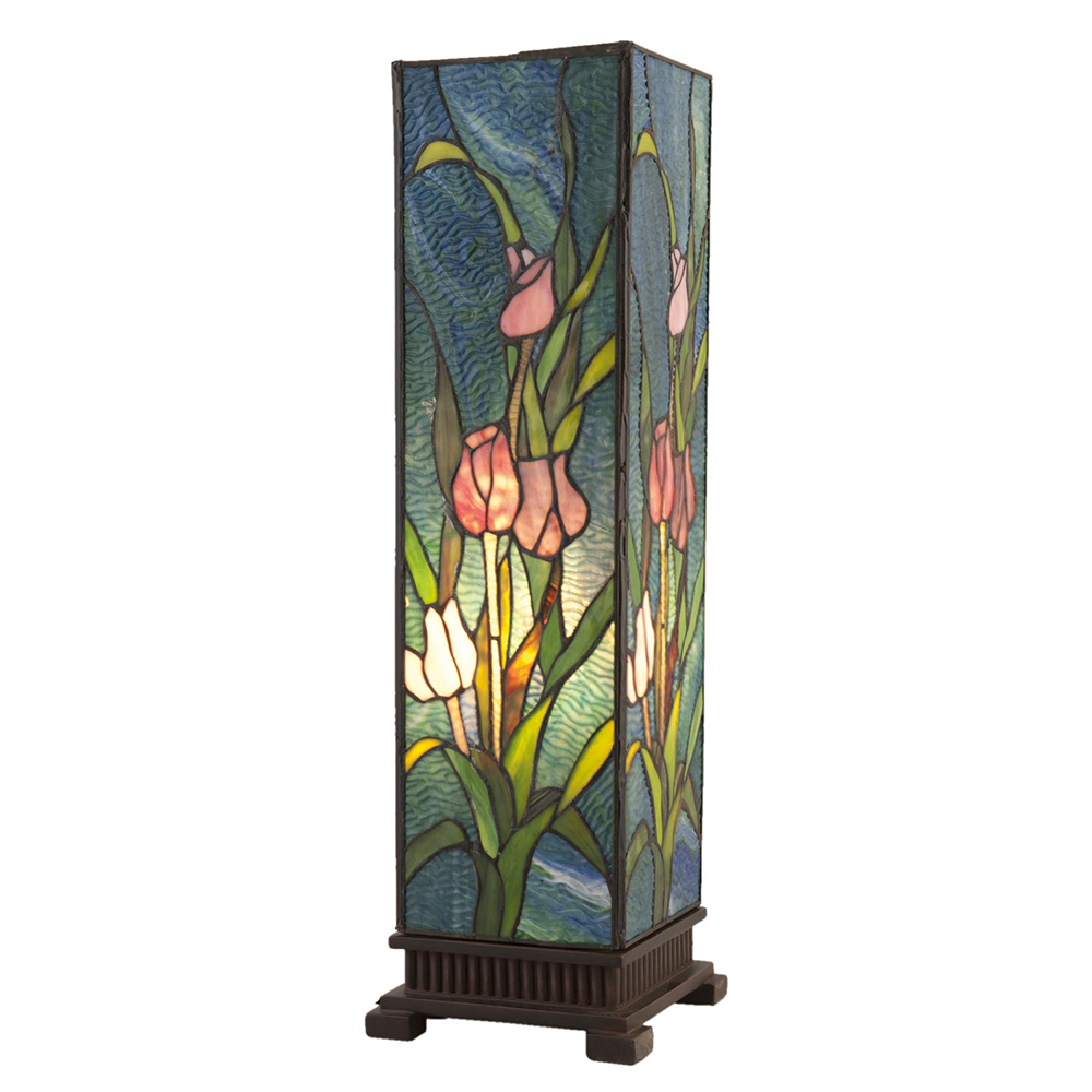 Lumilamp Tiffany Tafellamp 17x17x58 cm Groen Roze Glas Tulpen afbeelding