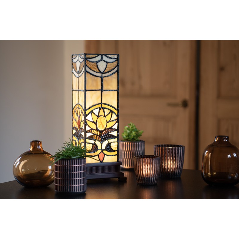 LumiLamp Table Lamp Tiffany 12x12x35 cm  Beige Brown Glass Square