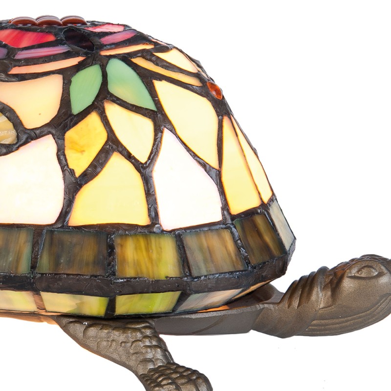 LumiLamp Lampe de table Tiffany 15x22x13 cm Marron Rouge Verre Tortue
